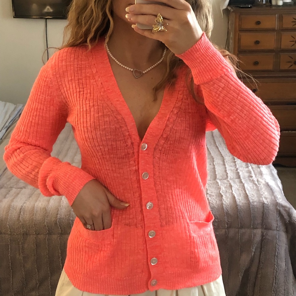 Neon pink Marc by Marc Jacobs v neck ribbed cardigan